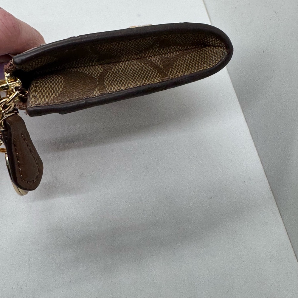 COACH Mini Skinny Id Case In Signature Canvas Card Brown Gold Wallet - Picture 7 of 12